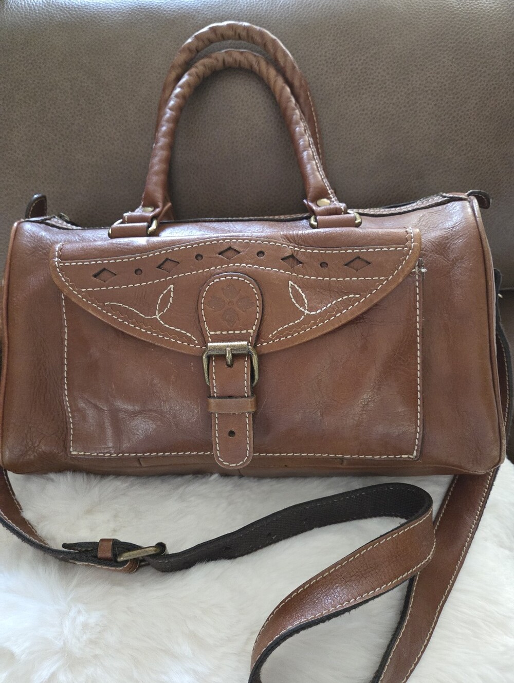 Patricia Nash Brown Leather Satchel Bag - Versatile Shoulder Bag